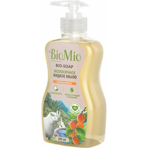 Мыло жидкое BioMio Bio-Soap с маслом абрикоса 300мл жидкое мыло biomio bio soap sensitive с гелем алоэ вера 300ml 4011183