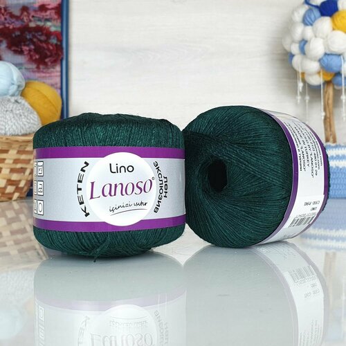 Пряжа Lino Lanoso, т. зеленый - 930, 50% лен, 50% вискоза, 6 мотков, 50 г, 175 м.