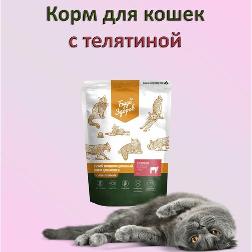 Сухой корм Будь Здоров для взрослых кошек с телятиной, 0.4 кг