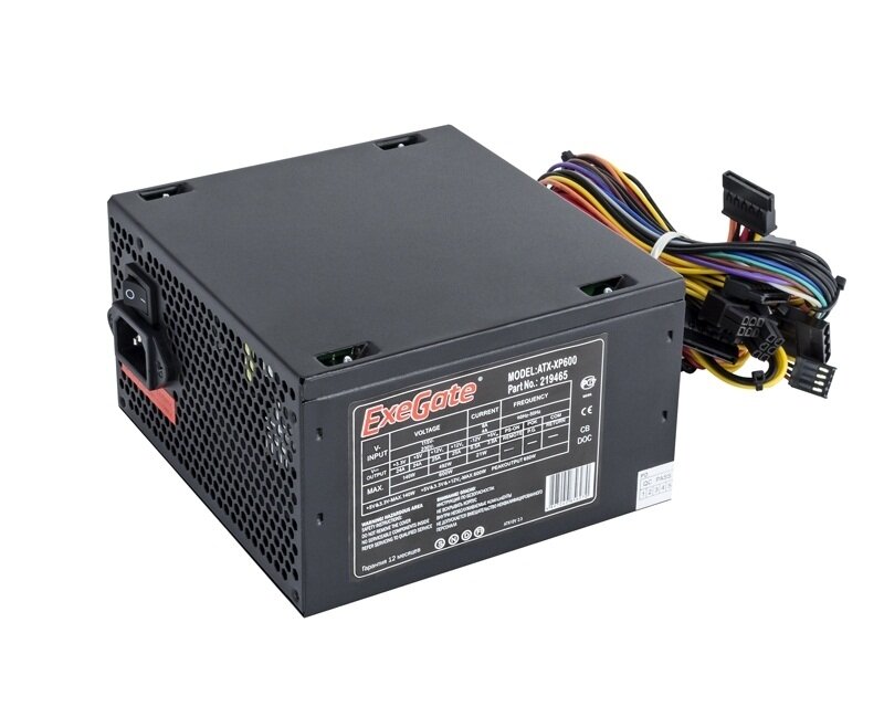 Блок питания 600W Exegate XP600, ATX, black, 12cm fan, 24+4pin, (6+2)pin PCI-E, 3*SATA, 1*FDD, 2*IDE