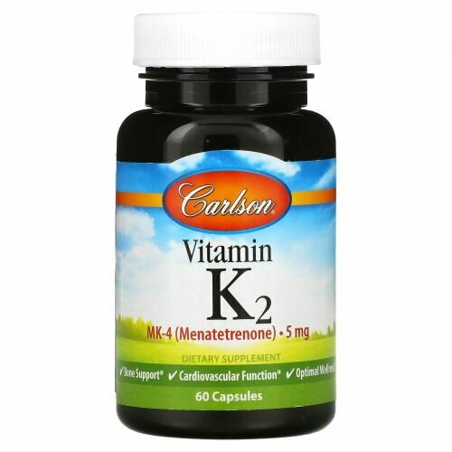 Carlson, Vitamin K2 mk-4 (menatetrenone) 5мг, Витамин К2, 60 капсул