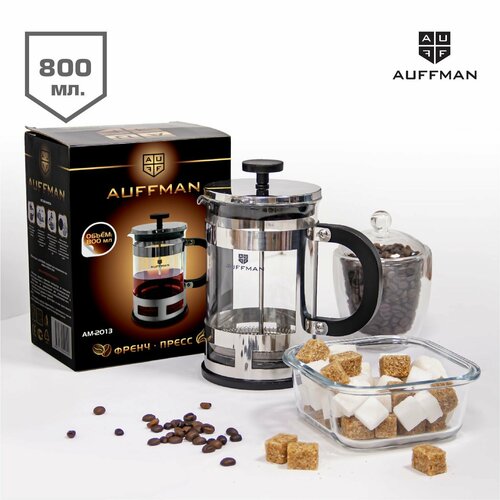 Френч-пресс стеклянный прозрачный из нержавеющей стали 800 мл для чая и кофе AUFFMAN 2409₽