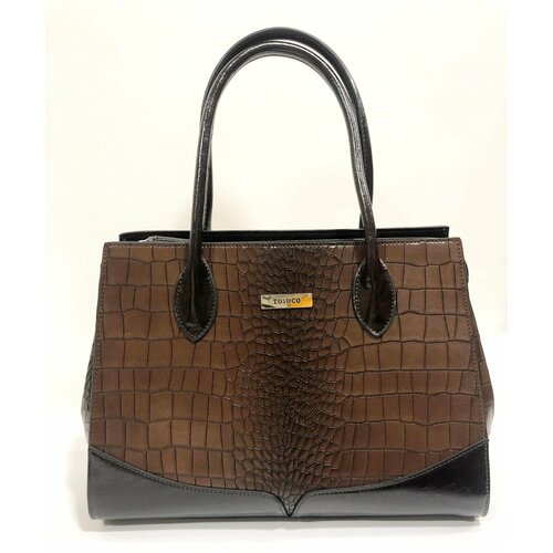 Сумка тоут Tosoco, фактура под рептилию, коричневый