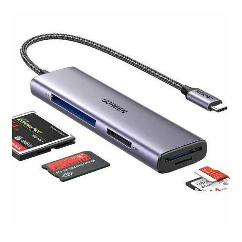 Кардридер UGREEN CM627 (15307) 4-в-1 USB-C Card Reader. Цвет: серый. camera sd sdhc sdxc to high speed extreme compact flash cf type i memory card adapter
