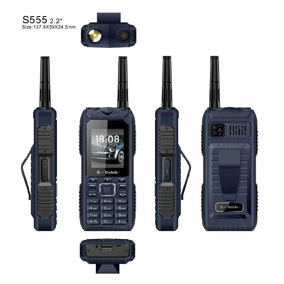 Телефон кнопочный S-Mobile S555 Pro на 4 sim с усиленным сигналом и функцией power bank, 10.000mAh, синий