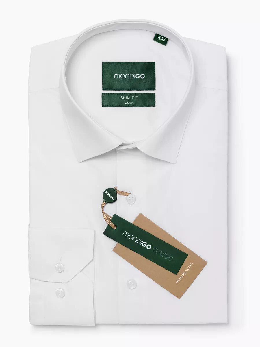 Рубашка MONDIGO на невысокий рост LOW SLIM FIT с длинным рукавом, размер M - 158-170, белый