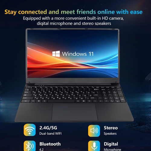 Ноутбук 156 для учебы и бизнеса Intel Celeron N 5095ЧёрныйRAM 16 ГБ SSD 1024 ГБ Intel UHD Graphics Windows 11 Русская раскладка IPS Full HD 1920x1080 3346900₽