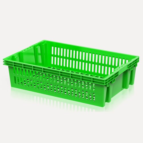 Изображение товара Ящик пластиковый пищевой, для овощей и фруктов, хлеба, зеленый, 600х400х150