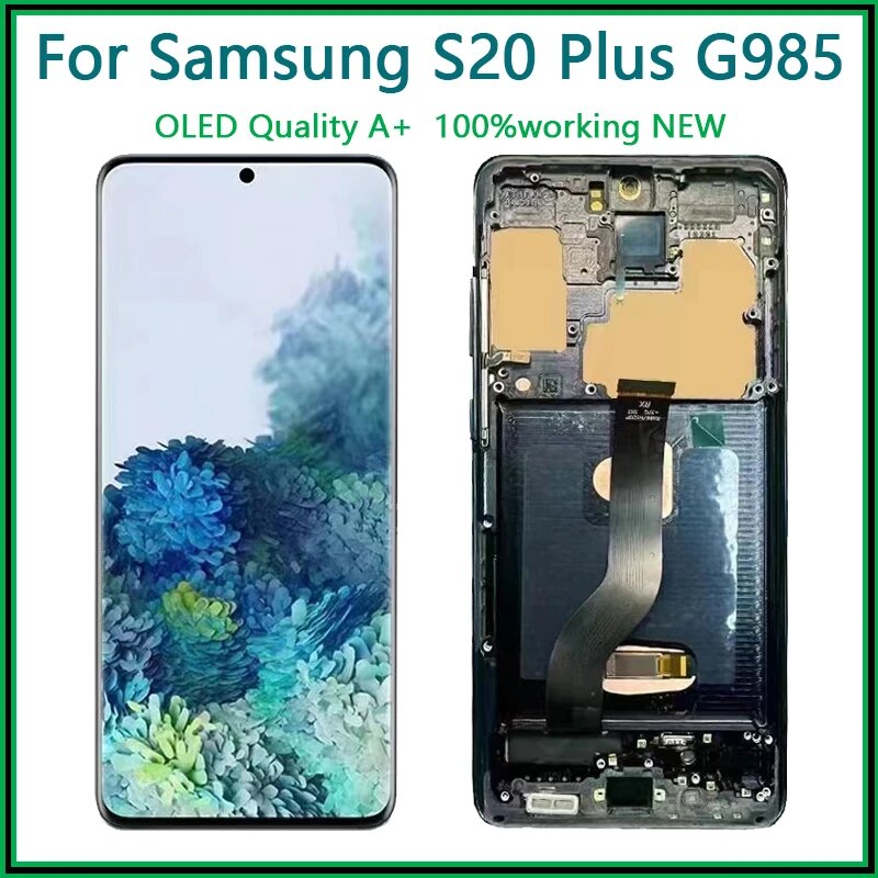 OLED ЖК-дисплей для SAMSUNG Galaxy S20 Plus, дисплей 5G G986 G985F, экран с рамкой, сменный преобразователь сенсорного экрана в сборе, Grey with Frame — фото 1