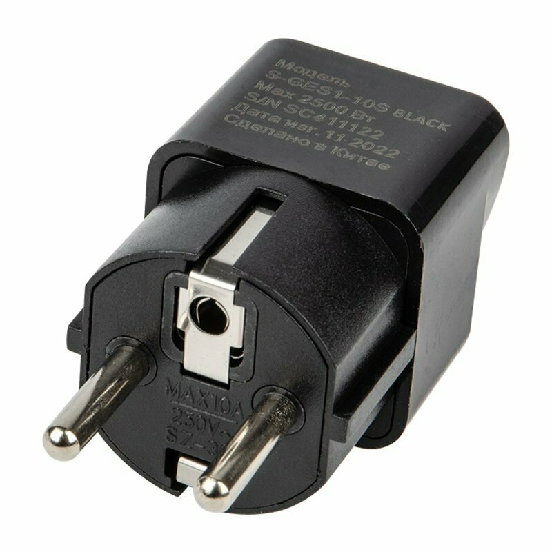 Европереходник 10А с заземлением UL-00010562 S-GES1-10S BLACK