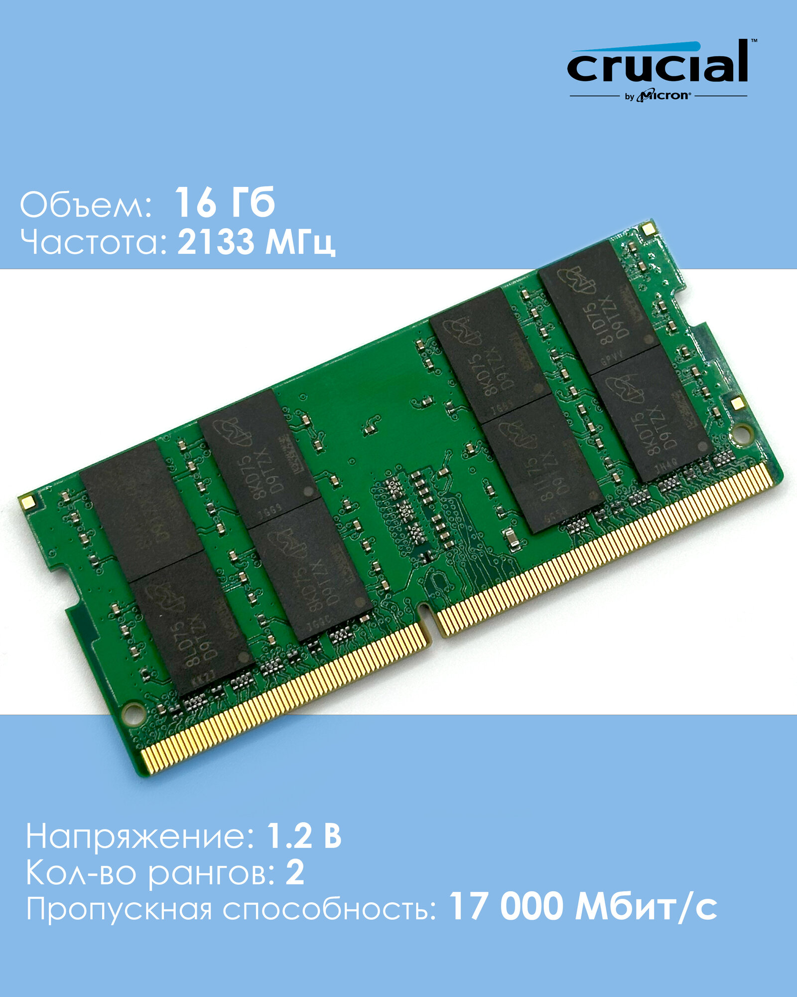Оперативная память 16Gb DDR4 2133Mhz Crucial SO-DIMM