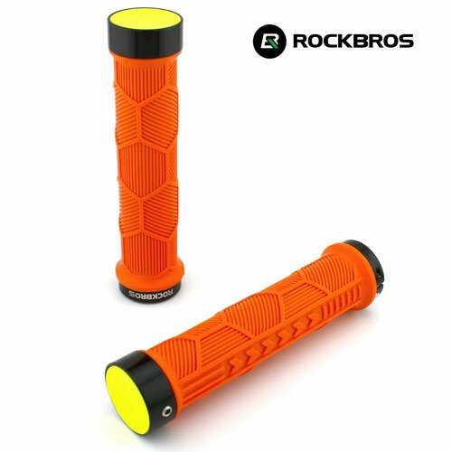 Грипсы RockBros Hexagon 142mm, нескользящие, светоотражающая заглушка, оранжевые
