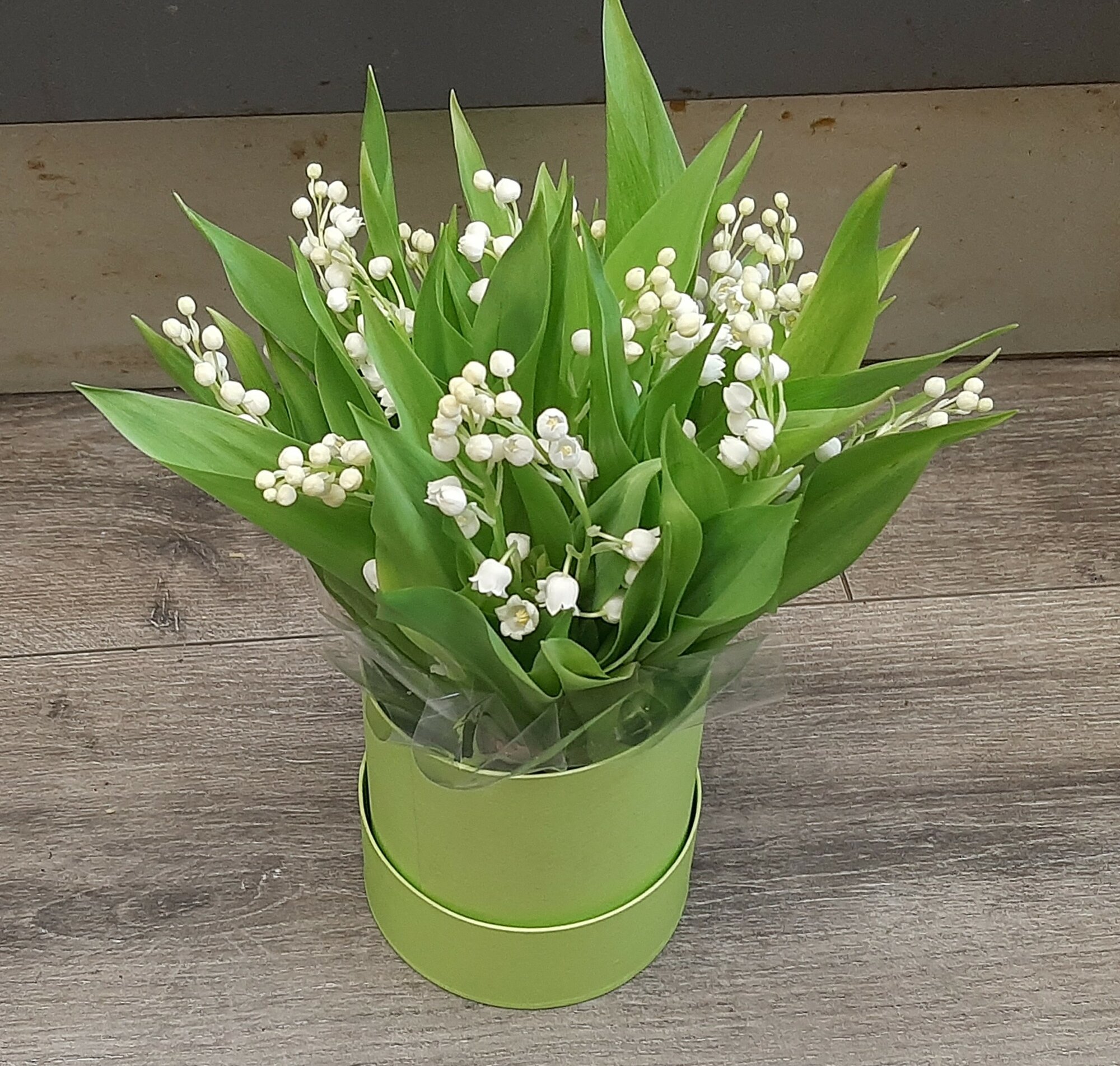 Букет Цветов "11 Ландышей" в шляпной коробке 11 ландышей высота 40см