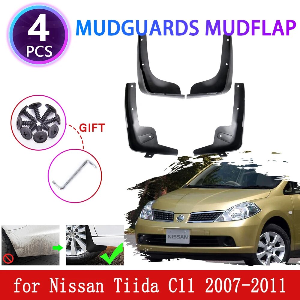 4 шт. для Nissan Tiida Versa Latio C11 2007 2008 2009 2010 2011 брызговики на крыло брызговики автомобильные аксессуары