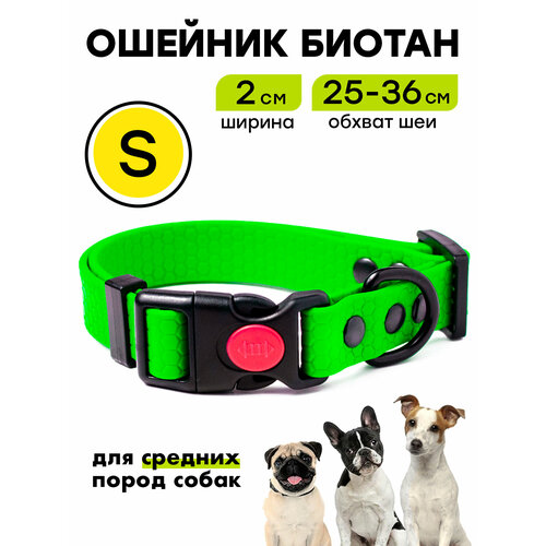 Ошейник из биотана 25-36 см (S), 20 мм, Woofy "Iron", водостойкий, для небольших и средних собак, зеленый