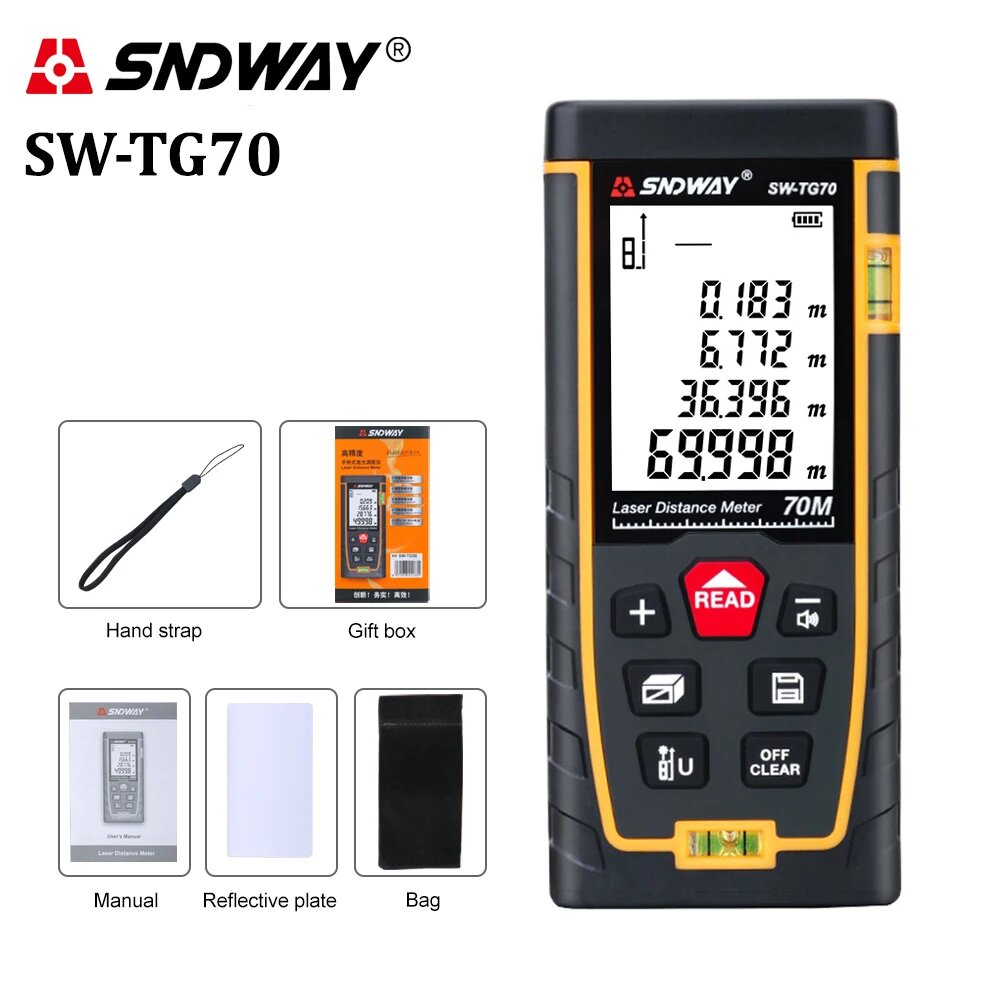 Лазерный дальномер SNDWAY, 40-100 м, цвета в ассортименте, TG70 70M