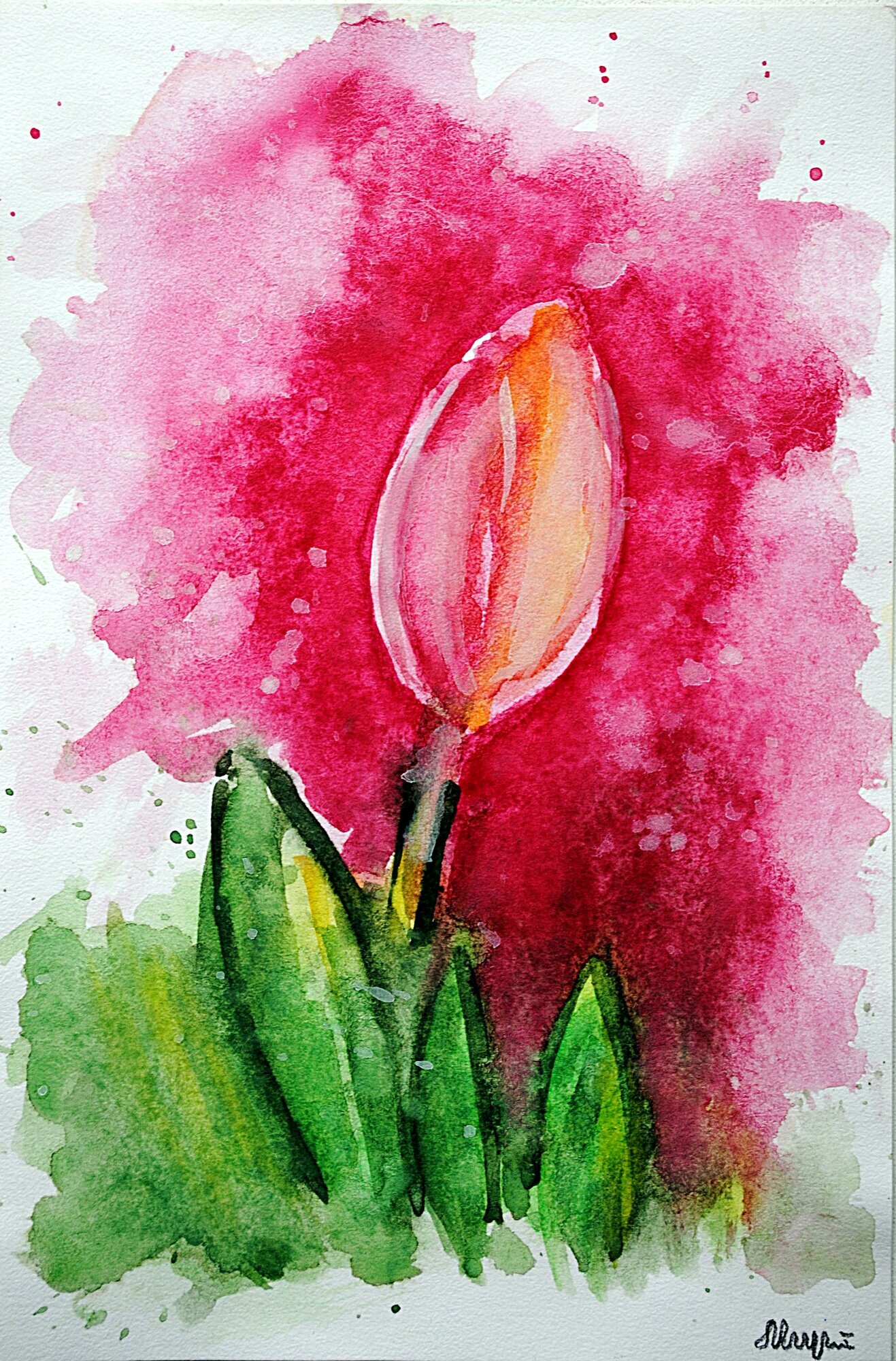 Картина акварель Тюльпан. Картина с цветами. Авторская картина. Без рамы. 185х12 см