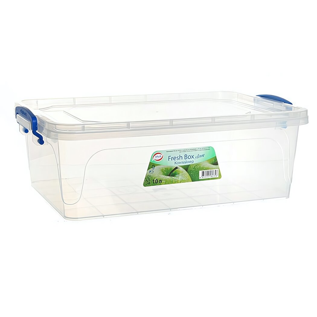 Контейнер пластиковый «Fresh Box» 10 л прозрачный синий замок для хранения