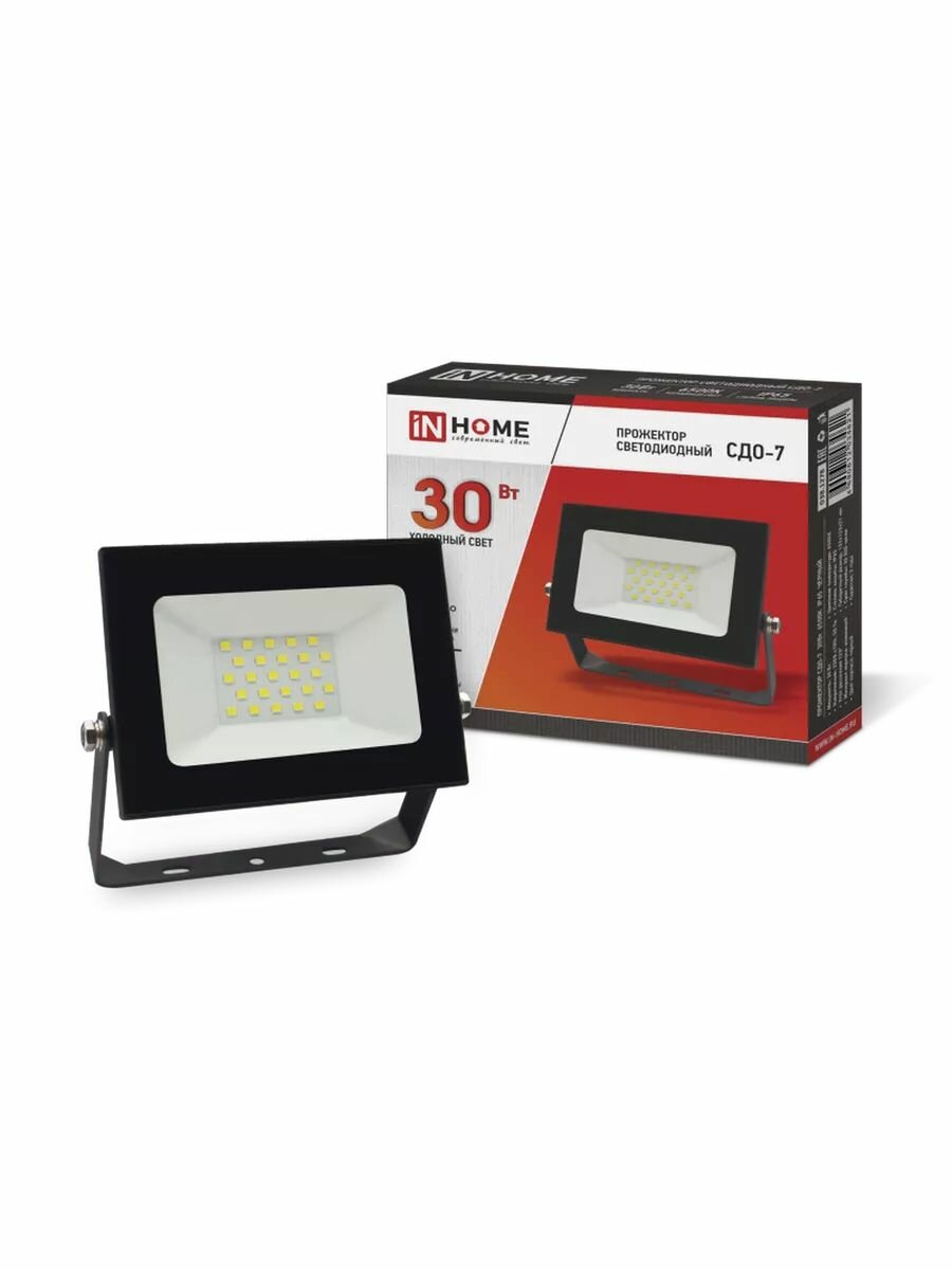 Прожектор светодиодный СДО-7 30Вт 230В 6500К IP65 черн. код 4690612034621 IN HOME ( 1шт. )