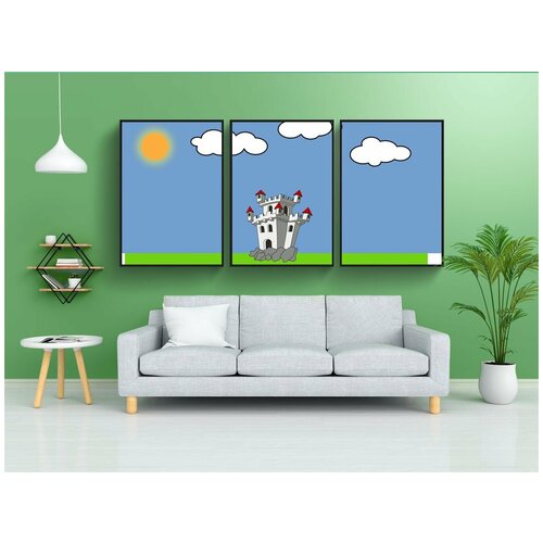 фото Набор модулных постеров для интерьера "замок, облака, солнце" 60x90 см. в тубусе, без рамки lotsprints