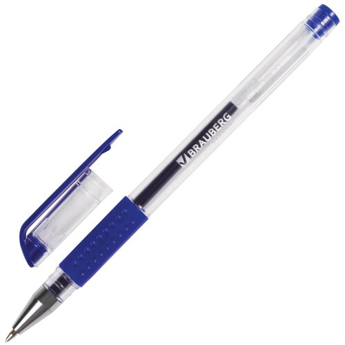 Ручка гелевая с грипом BRAUBERG Number One, синяя, узел 0,5 мм, линия письма 0,35 мм, 141193