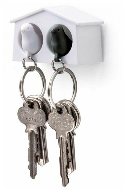 Держатель+брелок для ключей Qualy двойной Mini Sparrow белый-черный .
