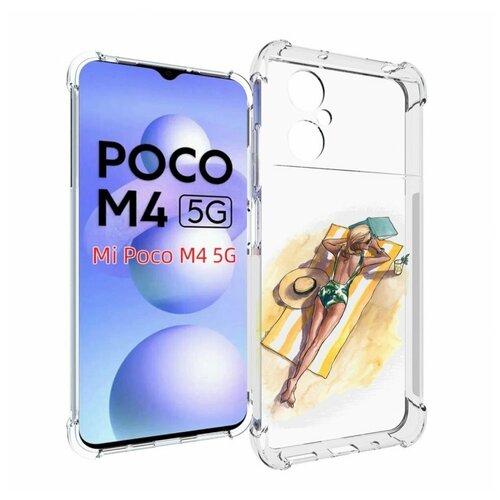 Чехол MyPads девушка на пляже женский для Xiaomi Poco M4 5G задняя-панель-накладка-бампер