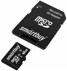 micro SDXC карта памяти Smartbuy 64GB U3 V30 A1 Advanced R/W up to 90/55 с адапт (SB64GBSDU1A-AD)