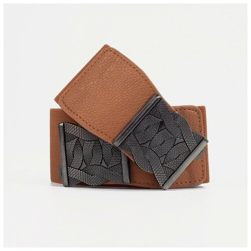 фото Ремень женский, ширина 5,5 см, резинка, пряжка серебро, цвет светло-коричневый brand