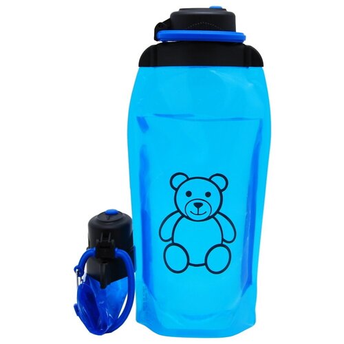 Складная эко бутылка для воды VITDAM, объем 860 мл, цвет - синий с рисунком, B086BLS1608