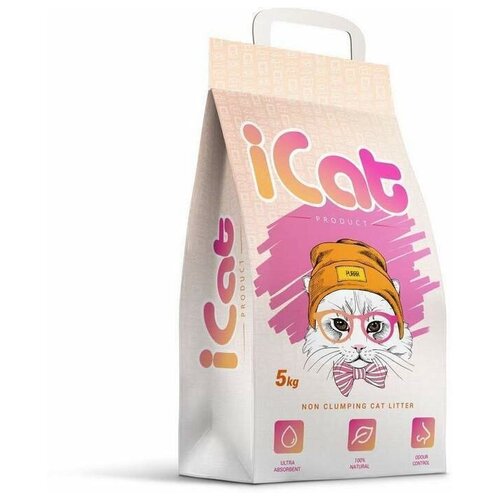iCat впитывающий наполнитель для кошачьих туалетов, без ароматизатора 5 кг (2 шт)