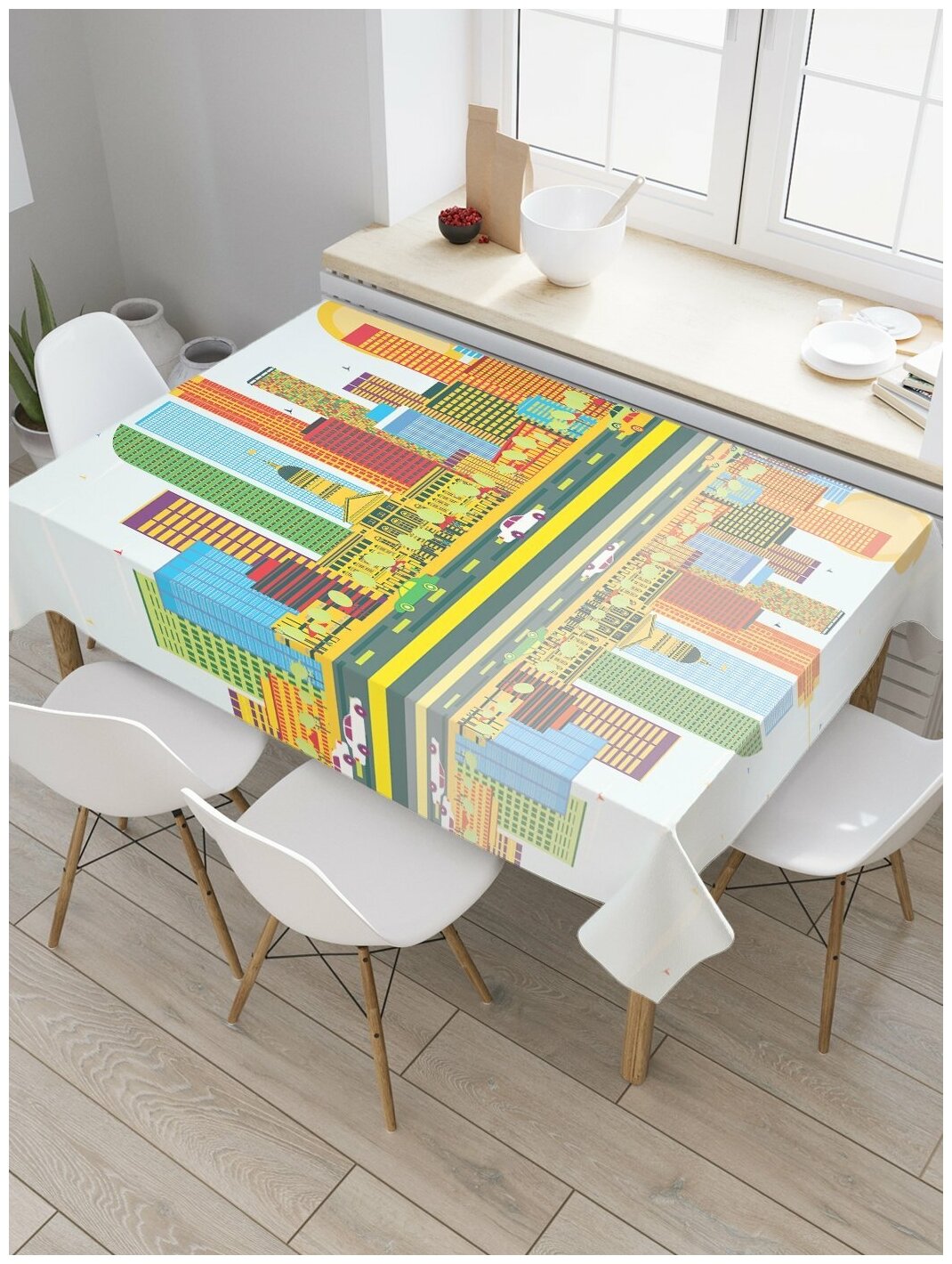 Скатерть прямоугольная JoyArty на кухонный стол "Цветной Денвер" из оксфорда, 120x145 см