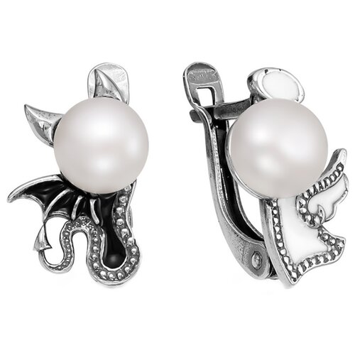 Серьги Красная Пресня, серебро, 925 проба, оксидирование, жемчуг культивированный, длина 1.6 см, серебряный