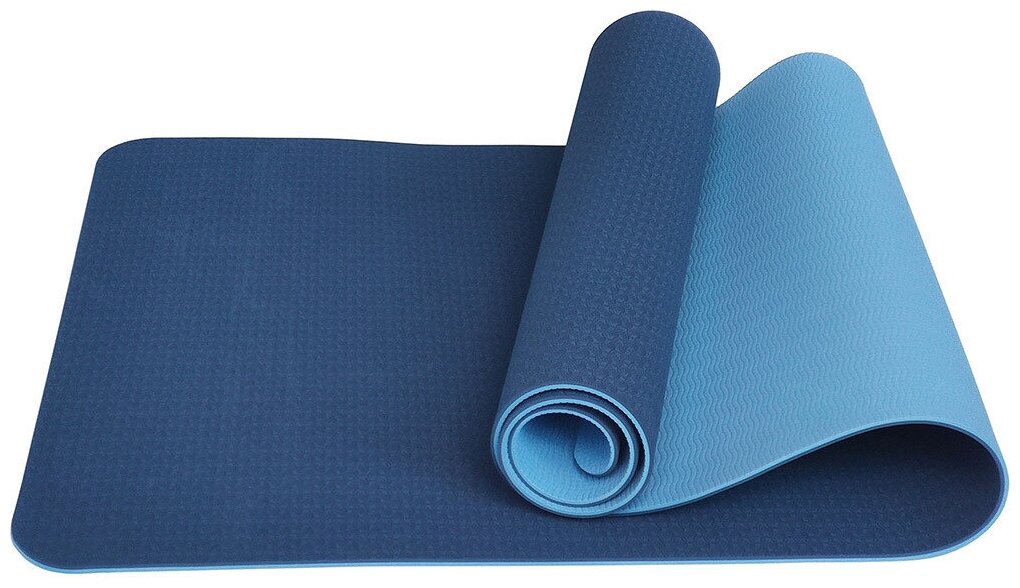 Мат для йоги двухцветный, TPE, 183х61х0,6 см, Синий-Голубой