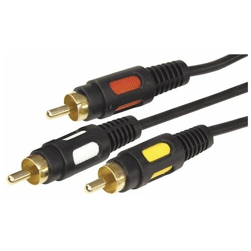 Кабель REXANT 3 RCA m - 3 RCA m, 17-0212 Gold, 1.5 м, 1 шт., черный шнур 3rca 3rca rexant длина 3 метра с золотым напылением на контактную группу