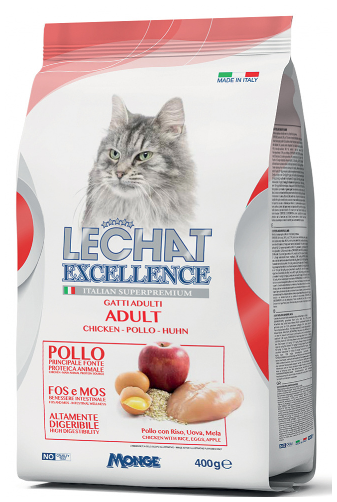 Корм для кошек LECHAT EXCELLENCE Adult курица, рис, яйца, яблоки сух. 400г