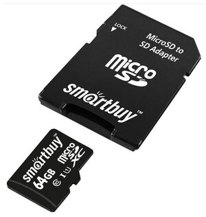 Micro SD Smartbuy 64 Gb Class 10 (с адаптером SD)
