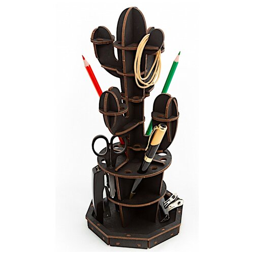 фото Сборная модель ewa design "настольный органайзер кактус (черный)" eco wood art