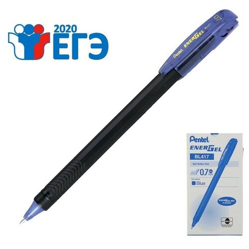 Ручка гелевая Pentel Energel 417 ЭГЕ на 100, черный корпус, быстросохнущие чернила, узел 0.7 мм, чернила синие (12 шт)
