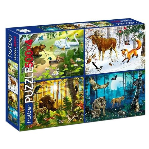 фото Набор пазл «лесные жители», 4 картинки в 1 коробке, по 500 элементов hatber
