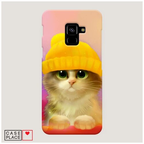 фото Чехол пластиковый samsung galaxy a8 2018 котенок в желтой шапке case place