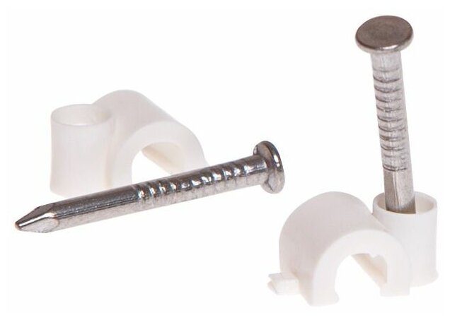 фото Скоба для крепления круглого кабеля 12 мм белая, с гвоздем (30 шт в зип-локе) STARFIX (SMZ2-35840-30)