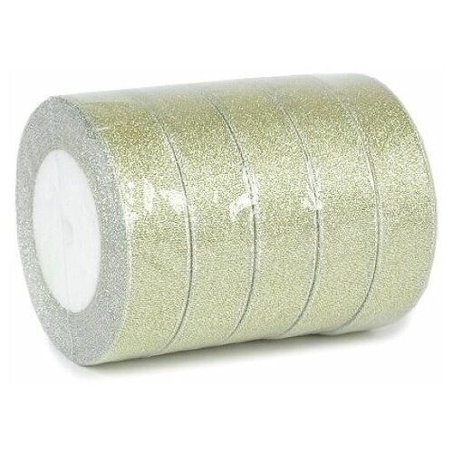 Лента металлизированная оливковая с серебром, 2,5 см*23 м, 5 шт. в упаковке