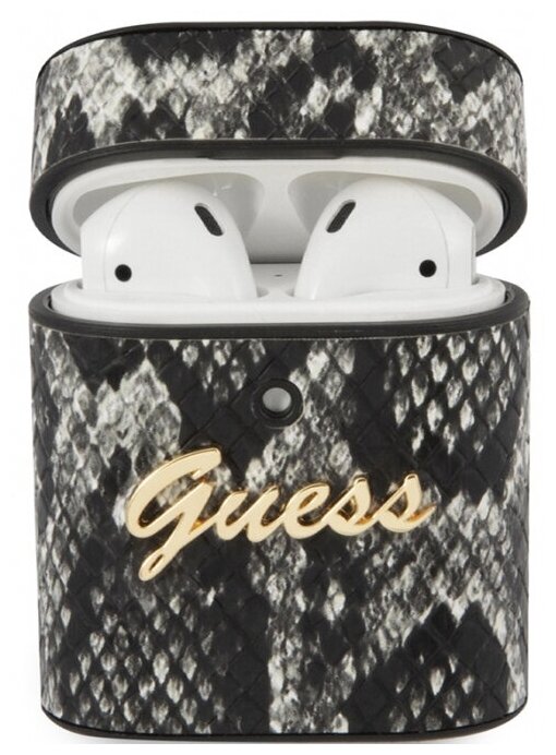 Чехол Guess Python PU Leather Case Metal Logo для AirPods чёрно-серый