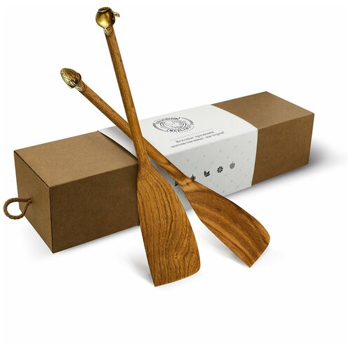 фото Набор из 2 деревянных лопаток с накладками "яблоко" и "клубника" в коробке кольчугинский мельхиор,кольчугинский мельхиор