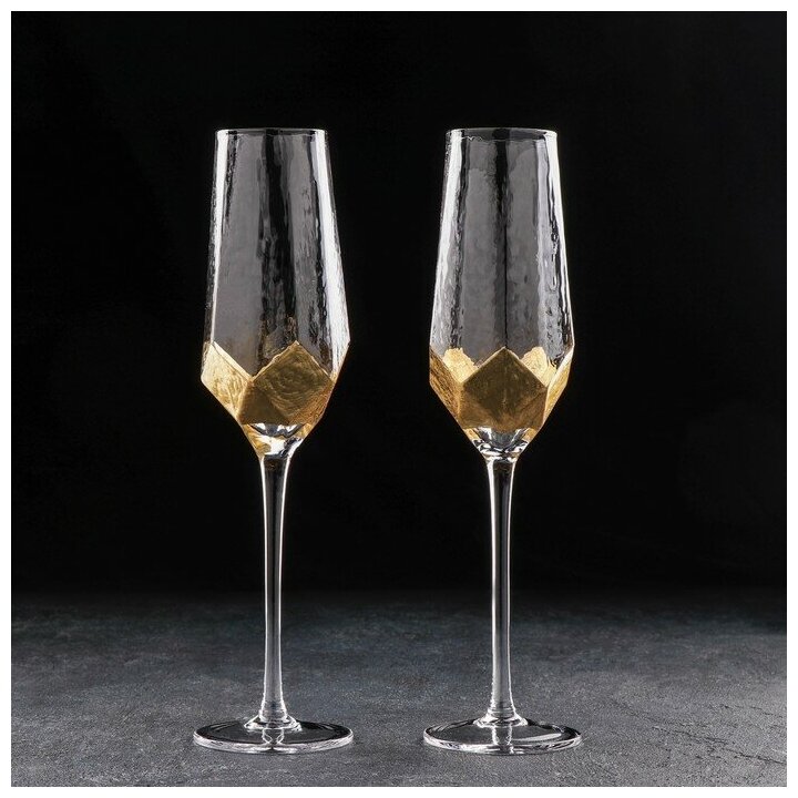 Бокалы для шампанского Magistro «Дарио», 180 мл, 7×27,5 см, 2 шт, цвет золотой