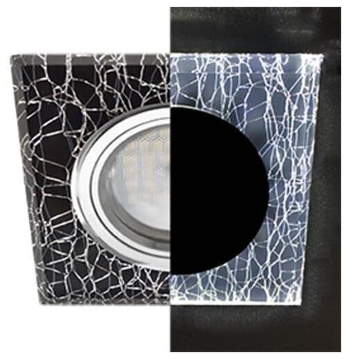 фото Ecola LD1651 MR16 GU5.3 светильник Стекло Квадрат Колотый лед подсветка 4K Черн/Хром 25x90х90 SE1651EFF (арт. 676839)