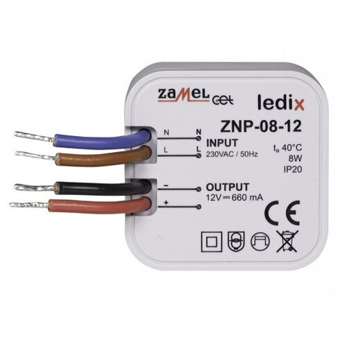 Zamel Блок питания LED 12V DC 8W в монт. коробку (арт. ZNP-08-12)