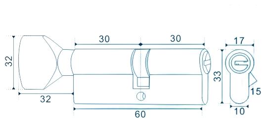 Цилиндровый механизм (личинка для замка)с перфорированным ключами. ключ-верту CW60mm SN (Матовый никель) MSM - фотография № 2