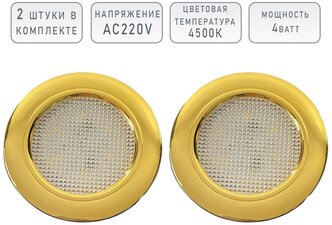 Мебельный светодиодный встраиваемый светильник Eleganz Gold термопластиковый 4W 220V 4500K IP20 Комплект из 2 штук